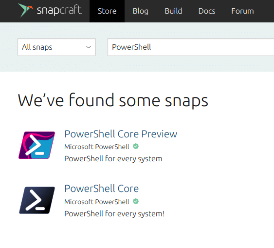 Microsoft PowerShell en la tienda oficial de Snap