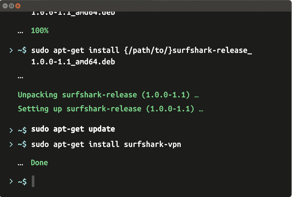 Cliente VPN de Surfshark en el sistema Linux