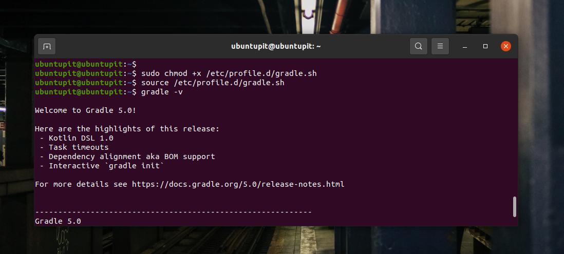 cargar env y verificar la versión de gradle en Ubuntu