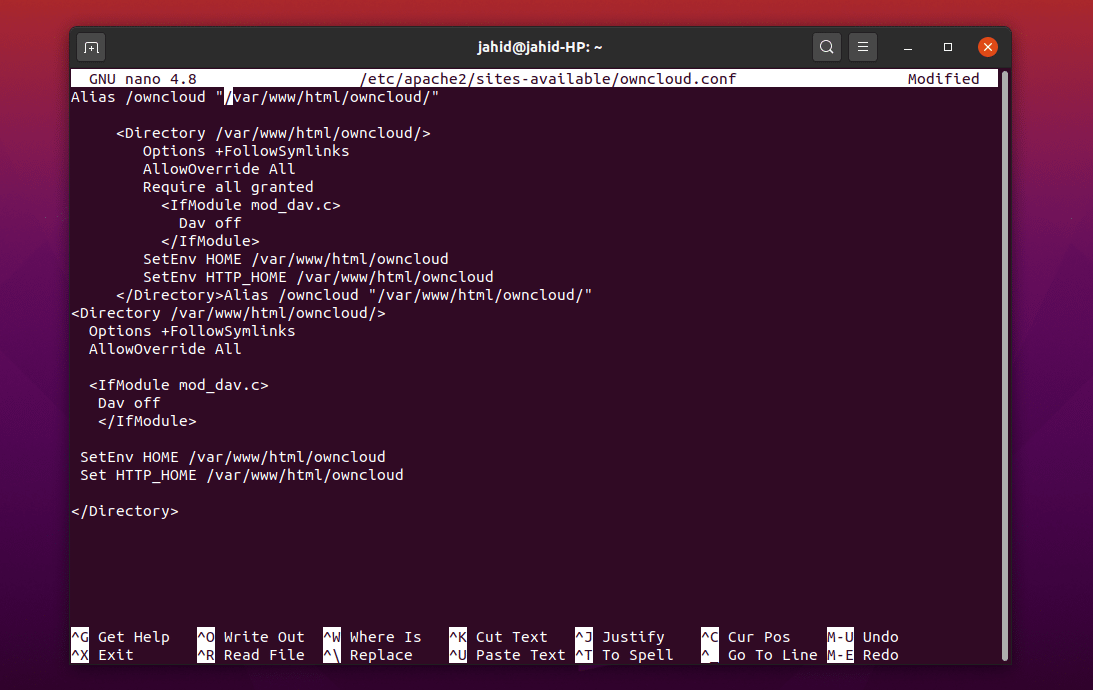 configuración owncloud en ubuntu