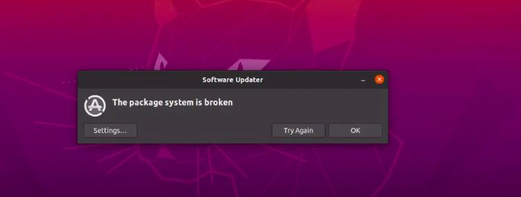 actualizador de software el sistema de paquetes está roto