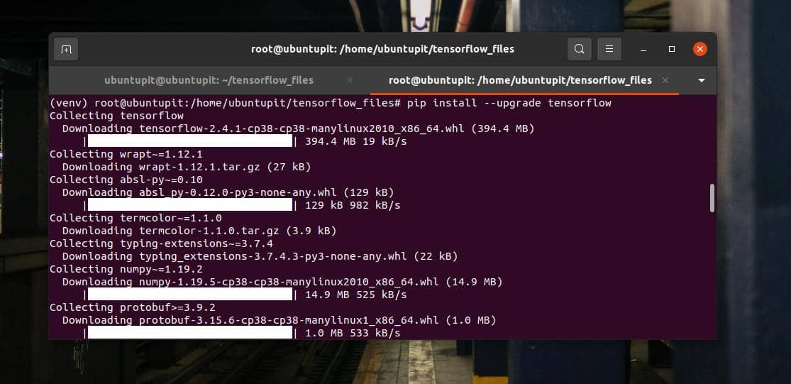 actualizar e instalar el sistema de aprendizaje automático TensorFlow en Ubuntu