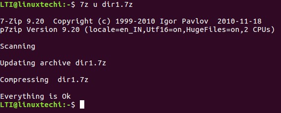 actualizar-7zipfile-linux-línea de comandos