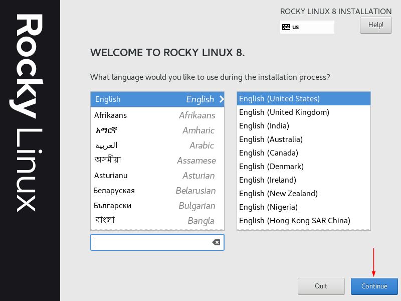 Elegir-Idioma-RockLinux-Instalación