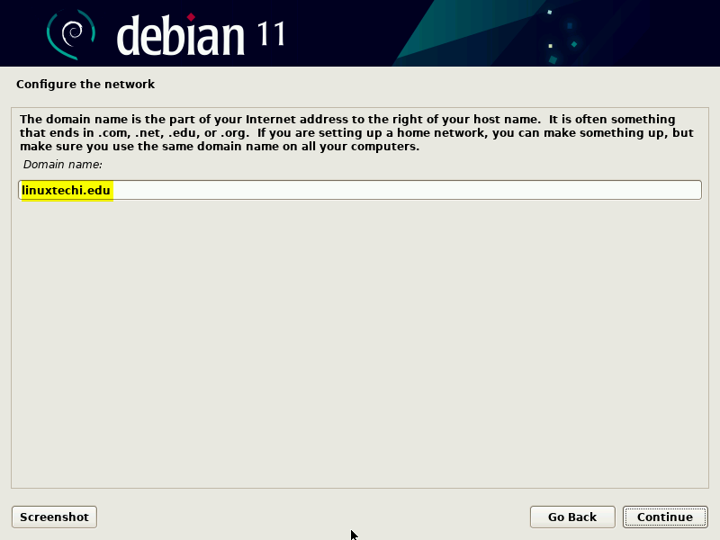 Nombre de dominio durante la instalación de Debian11