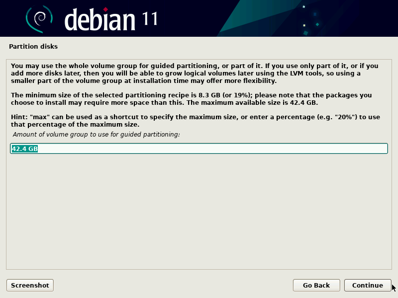 Tamaño de disco-Debian11-Instalación