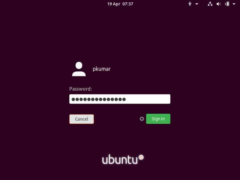 Pantalla de inicio de sesión-Ubuntu19-04