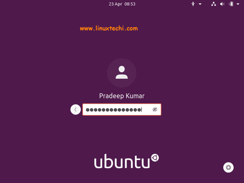 Pantalla de inicio de sesión después de la instalación de Ubuntu20-04