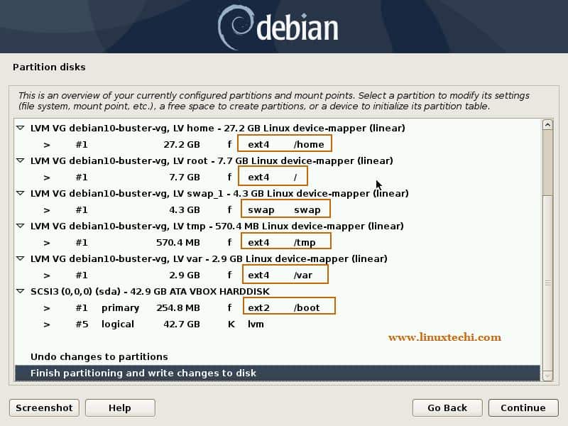 Tabla de particiones de Debian10