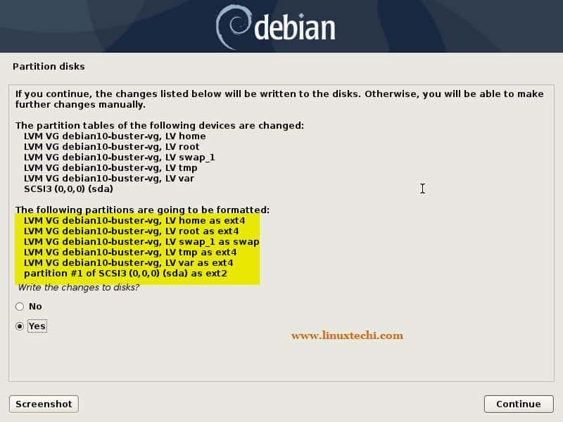 Elegir-Sí-Escribir-Cambios-Disco-Debian10-Instalación