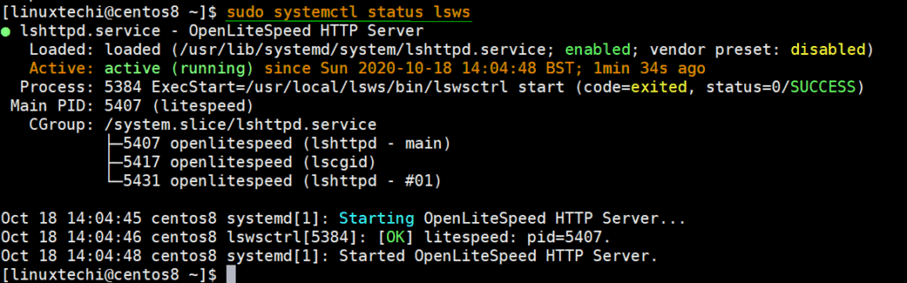 OpenLiteSpeed-servidor-estado-CentOS8