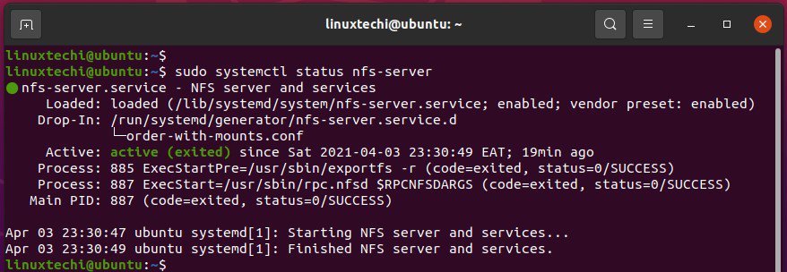 Estado del servidor NFS-Ubuntu-20-04